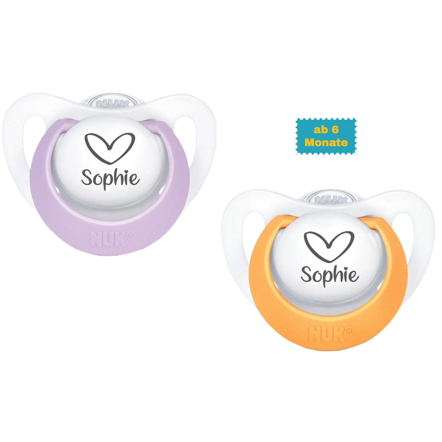 Schnullireich Schnuller mit Namen  Namensschnuller NUK Genius Herz – 2er Set (Mädchen) Weiß