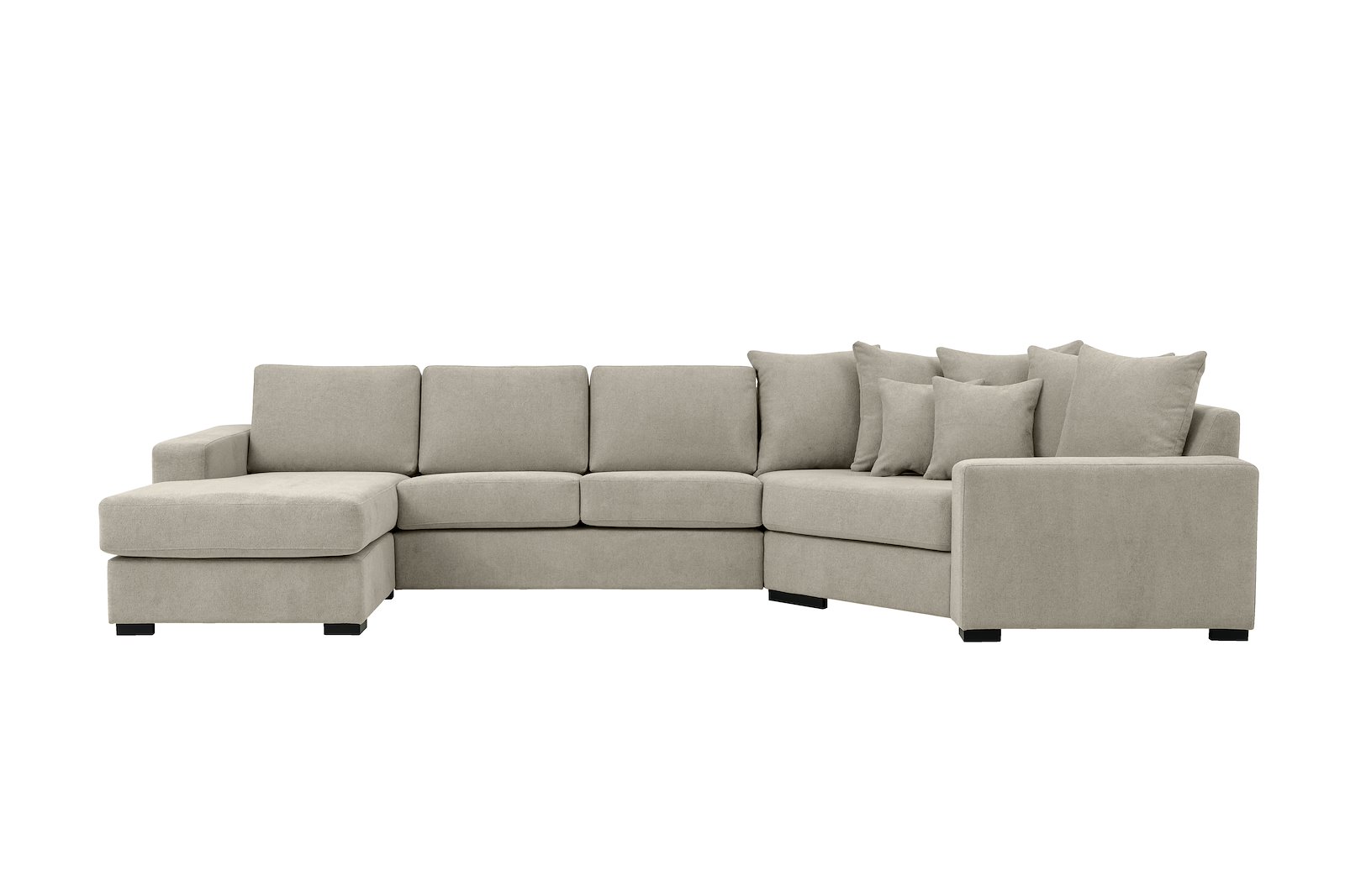 Modern Living U-sofa Sjeselong venstre med 2-seter og cosy corner høyre.Tekstil Brooklyn 14 Latte med Arm A og ben 2 sortbeiset eik.