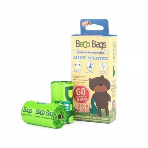 Pacote com 60 sacos para dejetos caninos Becobags, aroma de menta.