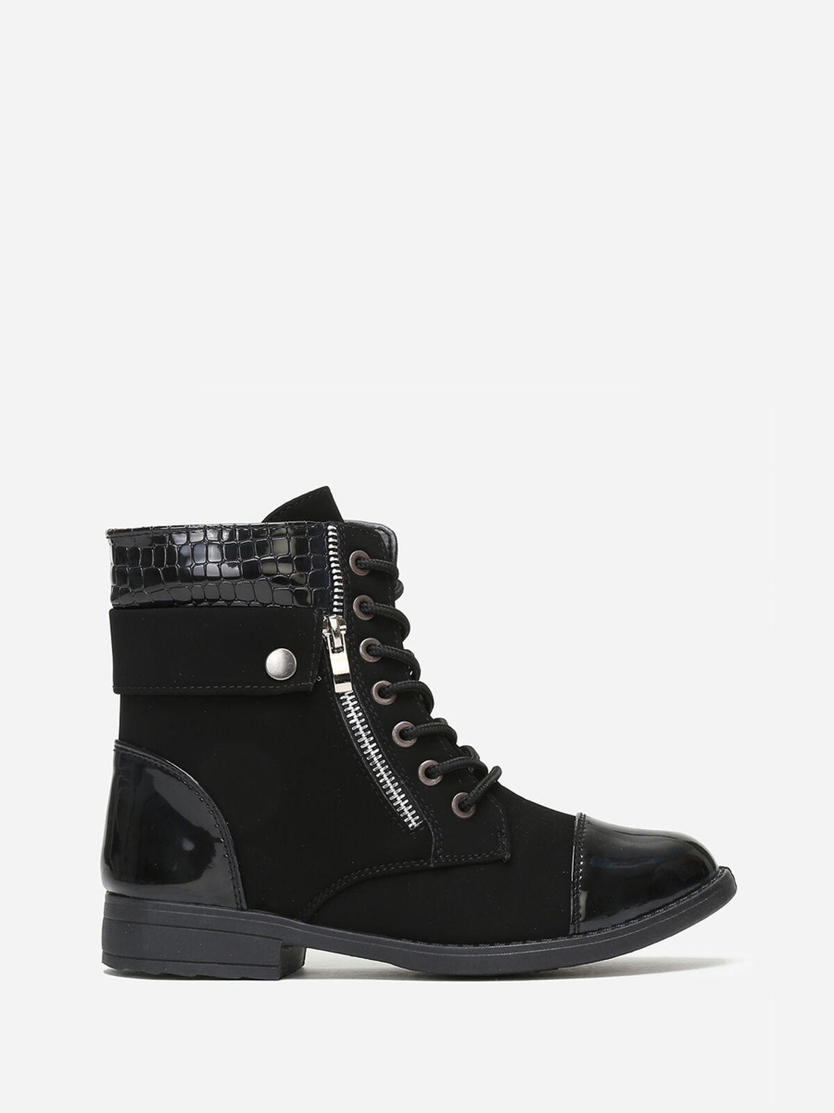 Bottines bi-matière avec lacets- Noir