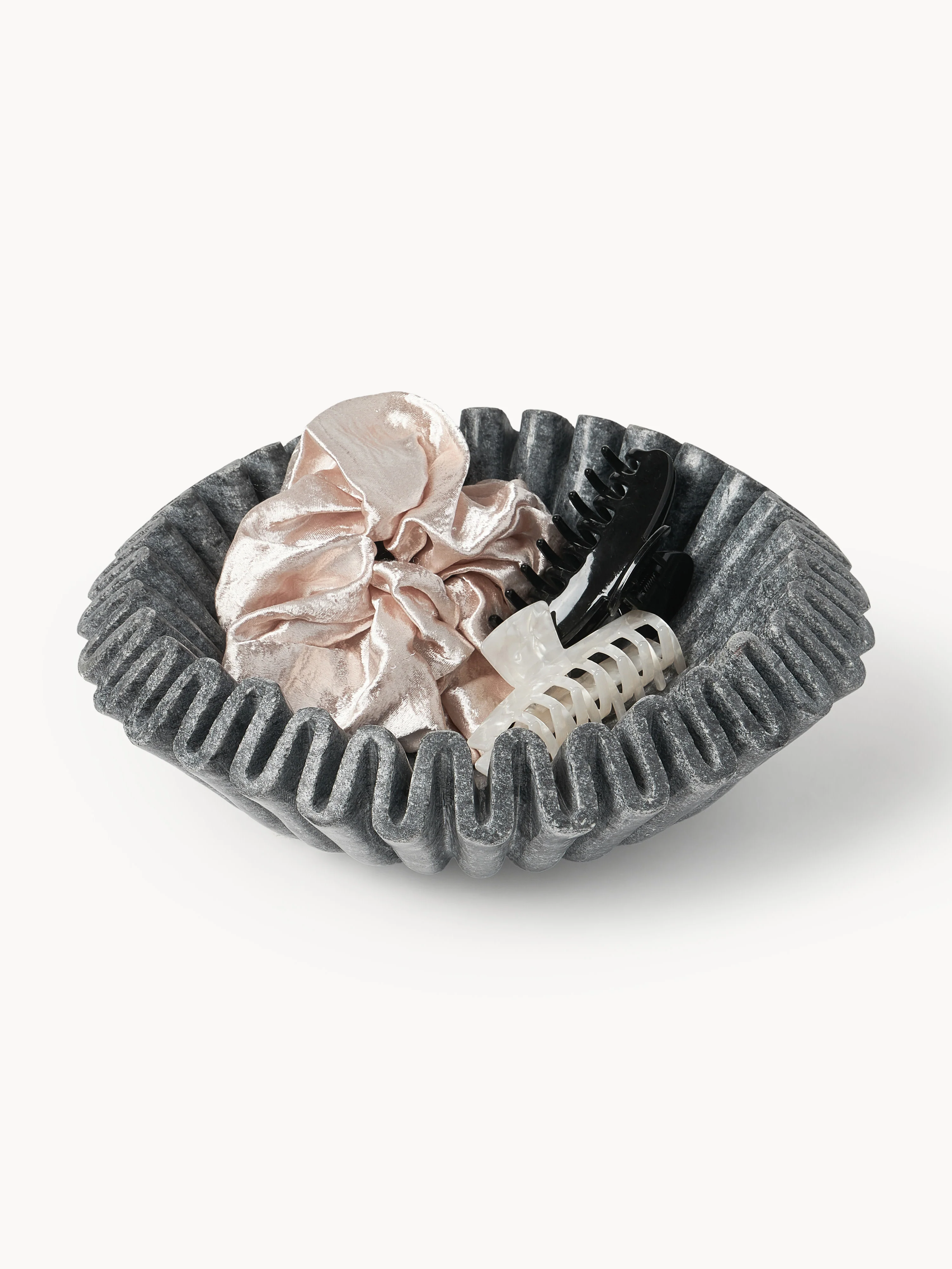 Handgemaakte decoratieve schaal Santorini van marmer, Ø 31 cm in grijs