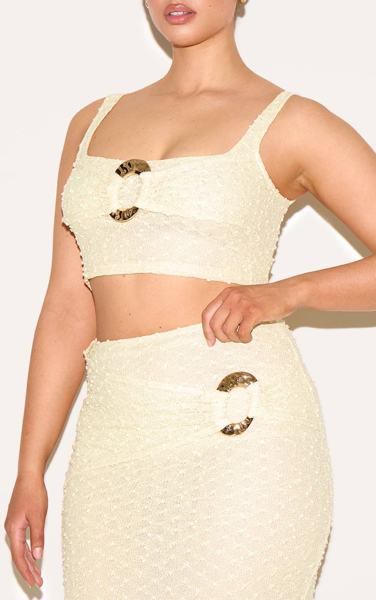 Citron Haut Court Caraco Texturé Avec Anneau Doré Martelé Ensemble Coordonné Shape