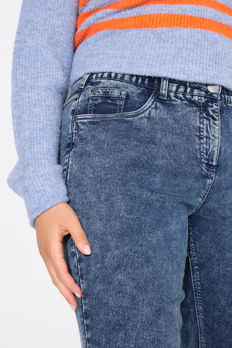 Boyfriend-Jerseyjeans, weites Bein, Komfortbund, dark blue denim