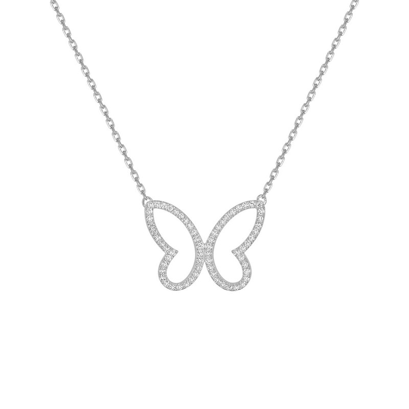 Collier papillon Femme - Oxyde de zirconium - Argent 925 - Longueur : 42 cm