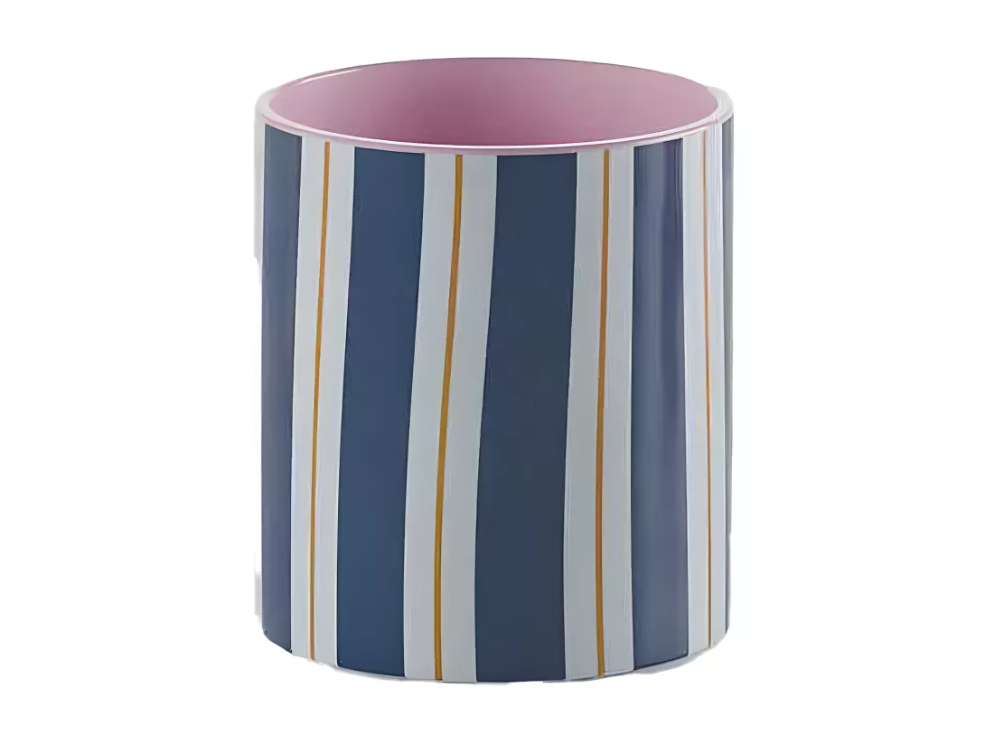 ORLANDO PETIT - Petit vase cylindrique à rayures bleues