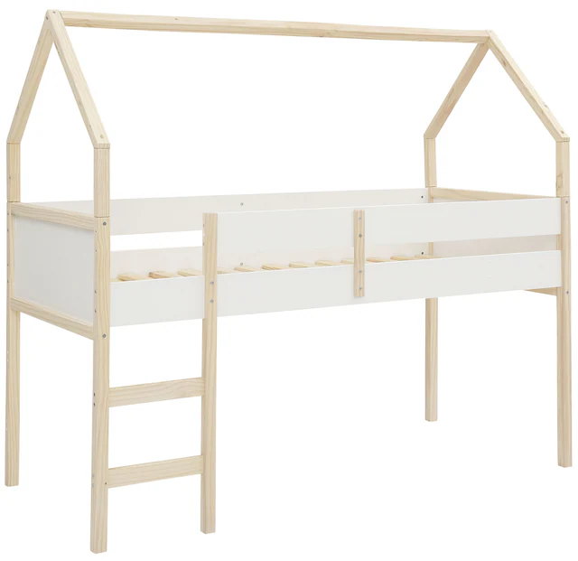 Lüttenhütt Hochbett »Janne« Kiefernholz, Einzelbett, inklusive Holzleiter, Liegefläche 90x200 cm