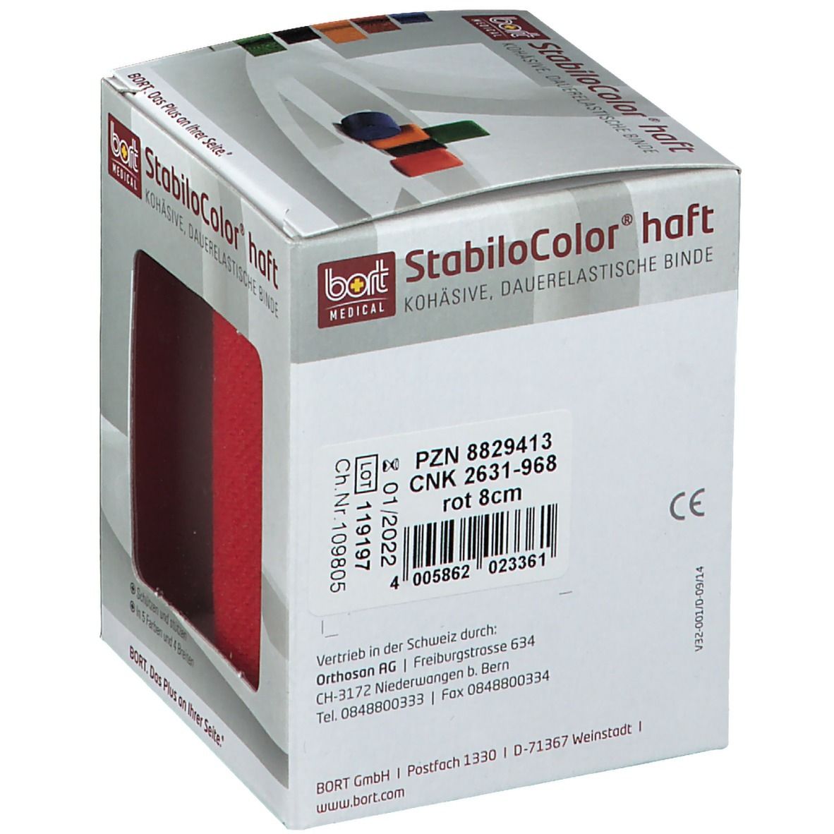 BORT StabiloColor® haft Binde 8 cm rot
