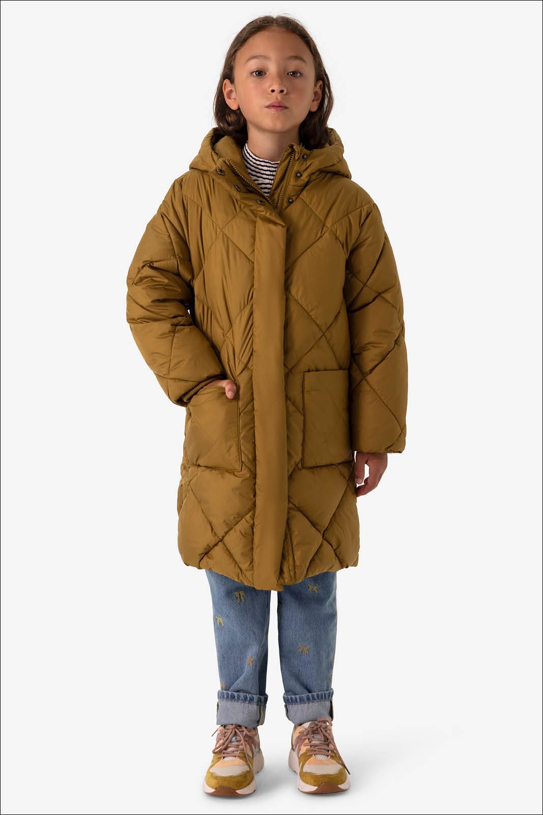 Khaki lange puffer jas