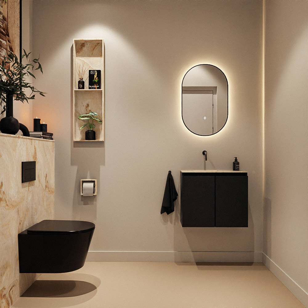 SCHADEMODEL: Mondiaz Ture DLux toiletmeubel 60cm urban met wastafel frappe links zonder kraangat