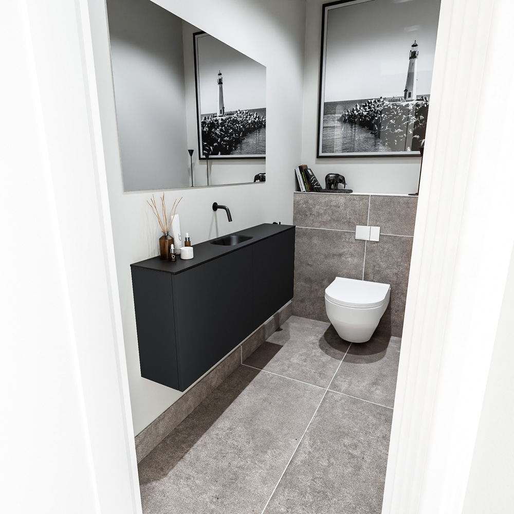 Zaro Polly toiletmeubel 120cm mat zwart met zwarte wastafel zonder kraangat