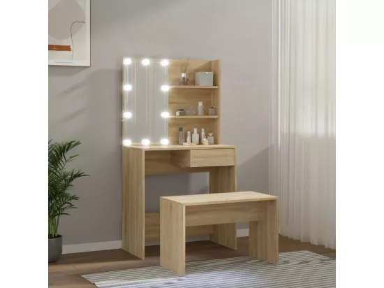Ensemble de coiffeuse avec LED Chêne Sonoma Bois d'ingénierie