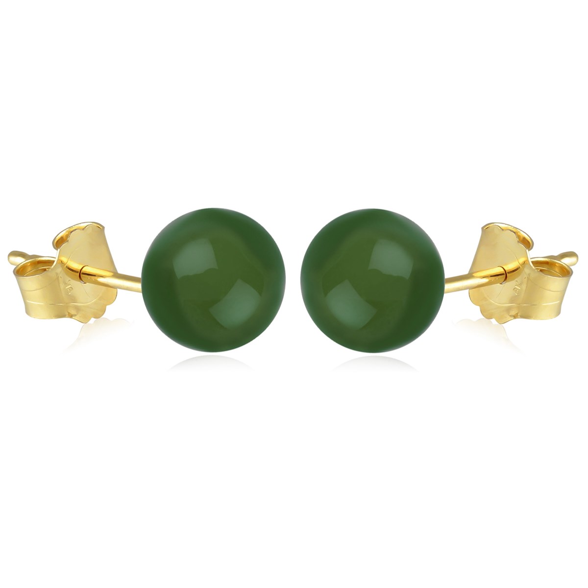 Boucles d'oreille plaqué or boule agate verte 10MM