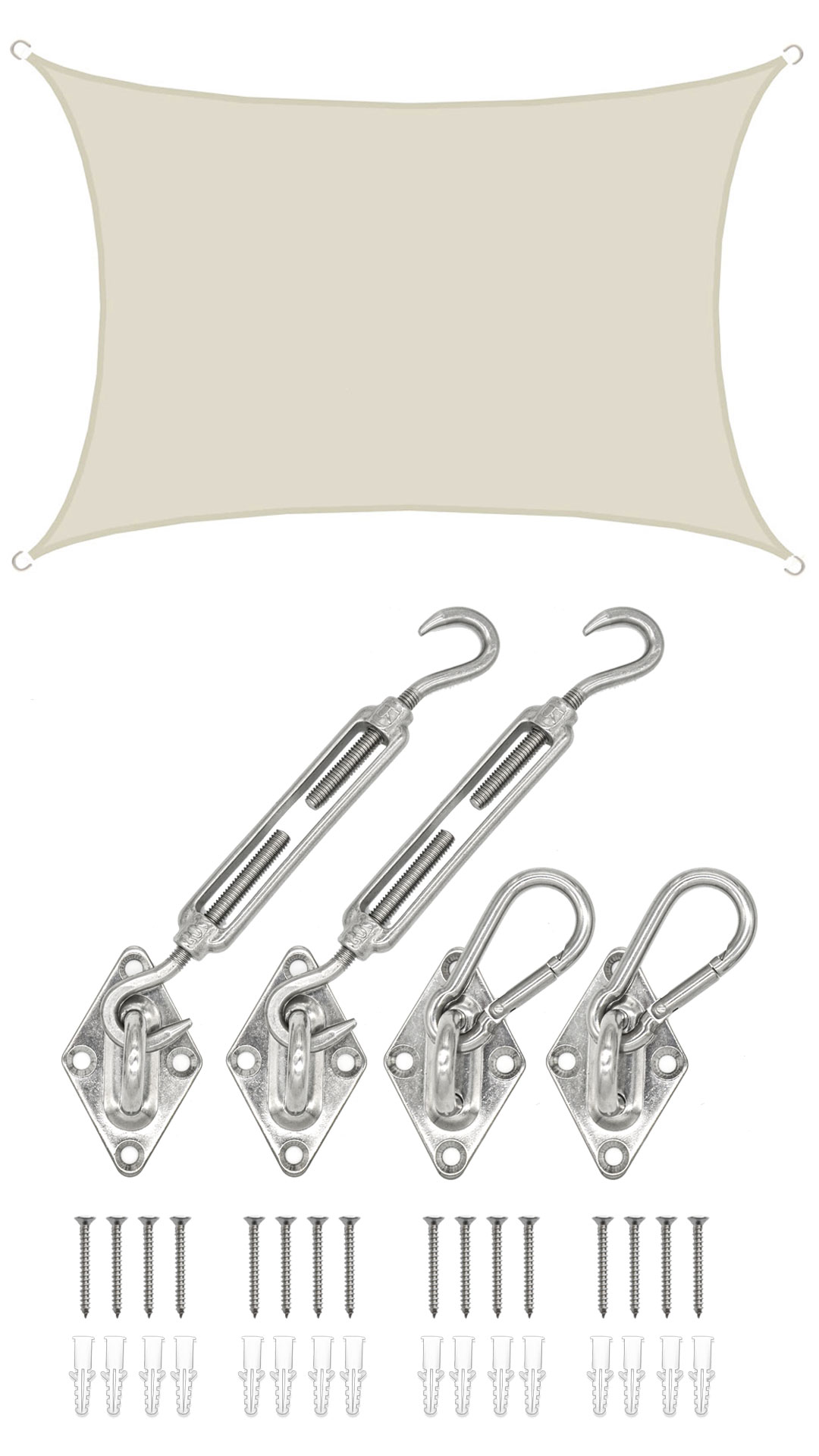AMANKA 3 x 4 waterdicht schaduwdoek met bevestigingsset - Beige