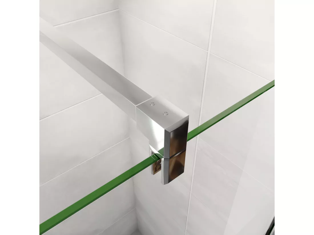 AICA paroi de douche à l'italienne chrome 90x190cm,6mm verre anticalcaire avec bandes horizontales sérigraphiées,barre de fixation 90cm en carré