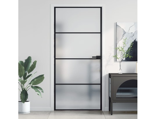VIDAXL - Porte verre Porte intérieure mince noir 93x201,5 cm verre trempé alumini...