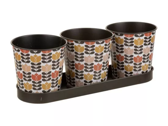 Plateau et 3 pots en métal marrons