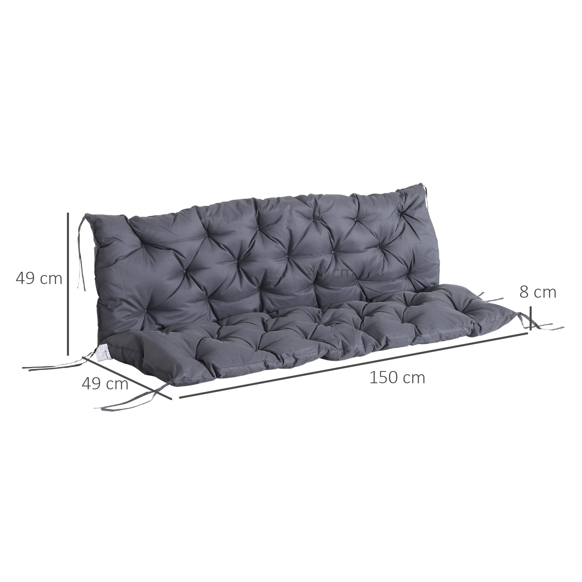 Outsunny Bankauflage mit Befestigungsbändern grau 98L x 150B x 8T cm