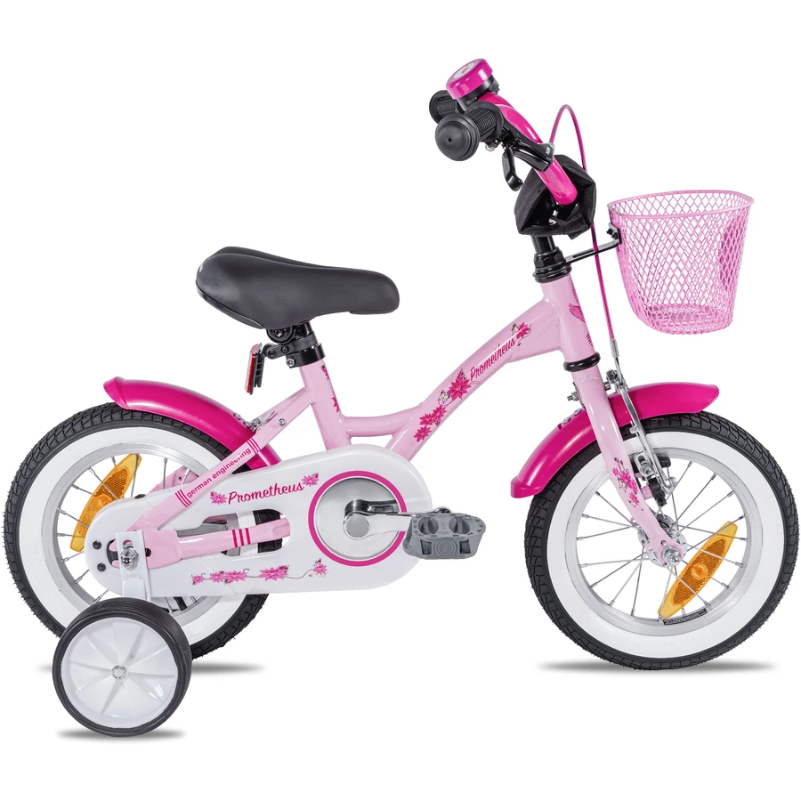 PROMETHEUS BICYCLES® PINK HAWK Kinderfahrrad 12'' ab 3 Jahre mit Stützräder in Rosa & Weiß