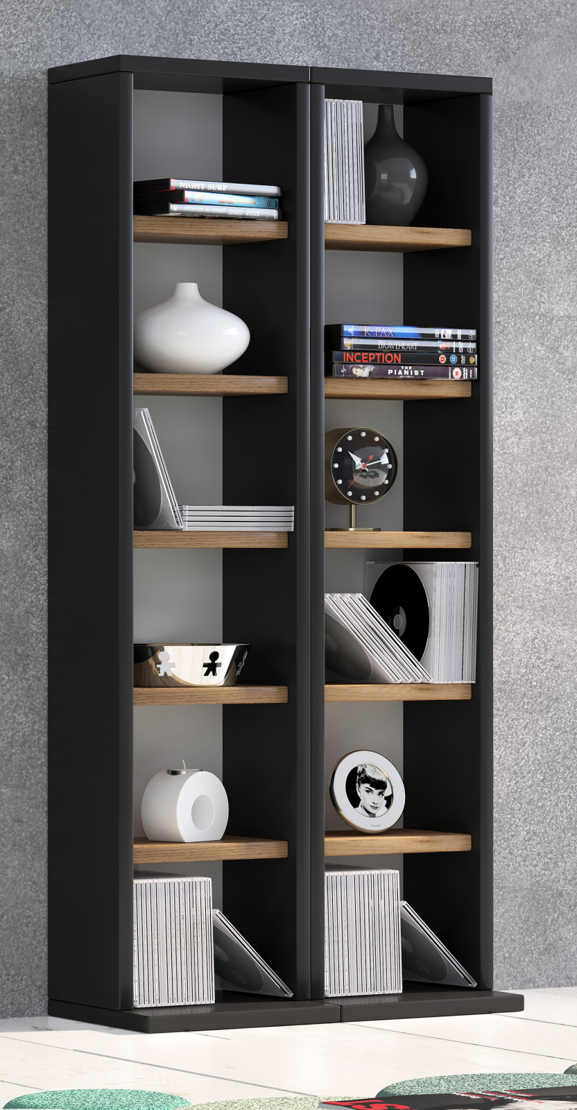 Standregal MILANO - anthrazit-Honig Eiche - 42 cm breit