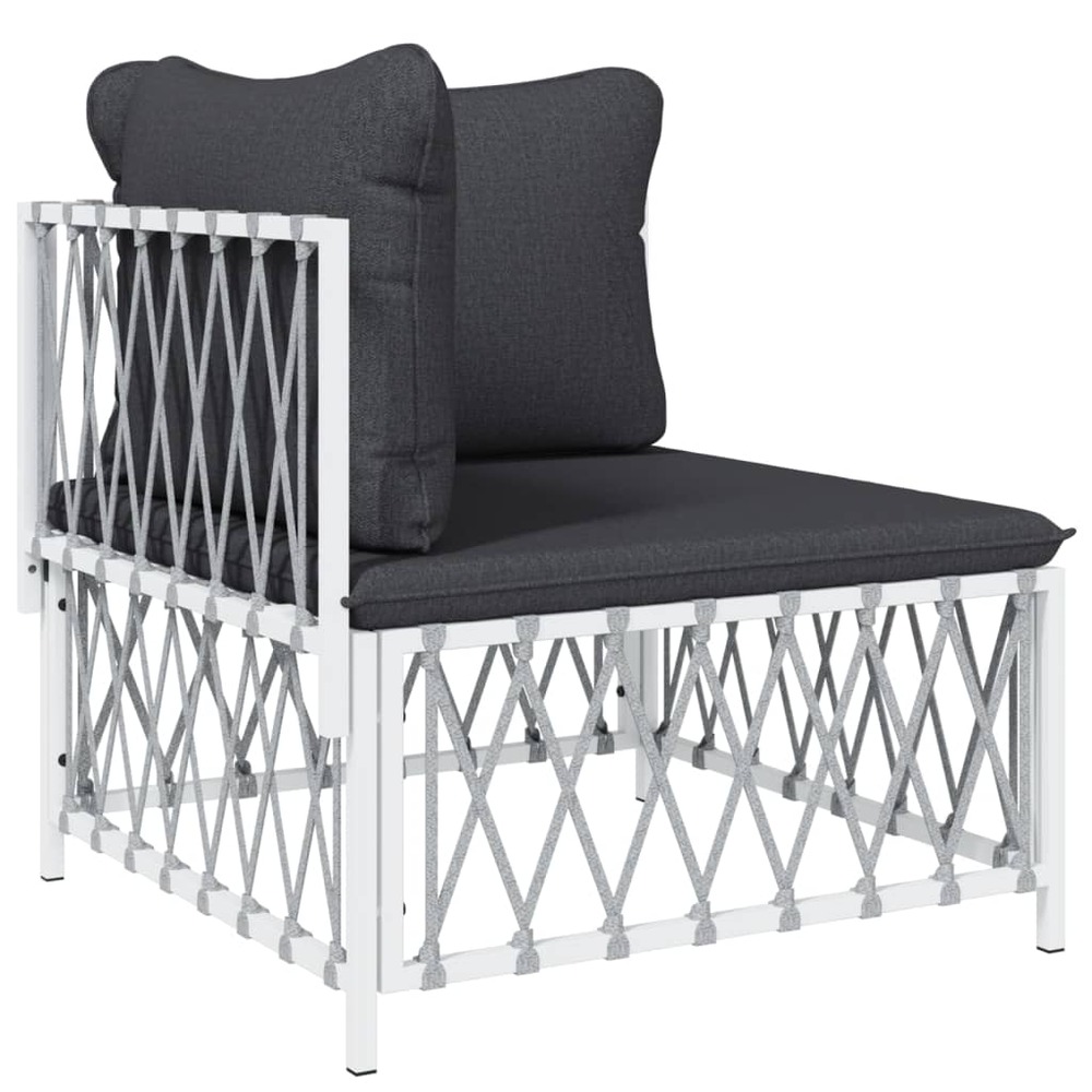 Salon de jardin meuble d'extérieur ensemble de mobilier avec coussins 6 pièces blanc acier