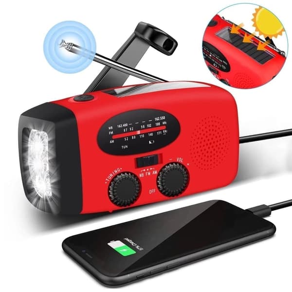 Veivradio med solceller, lommelykt og 2000mAh Powerbank SOS