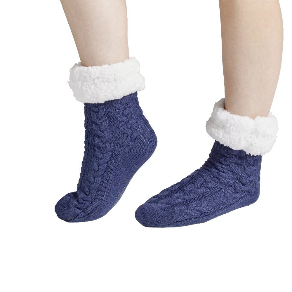 Chaussettes d'intérieur doublées peluche bleu marine TU