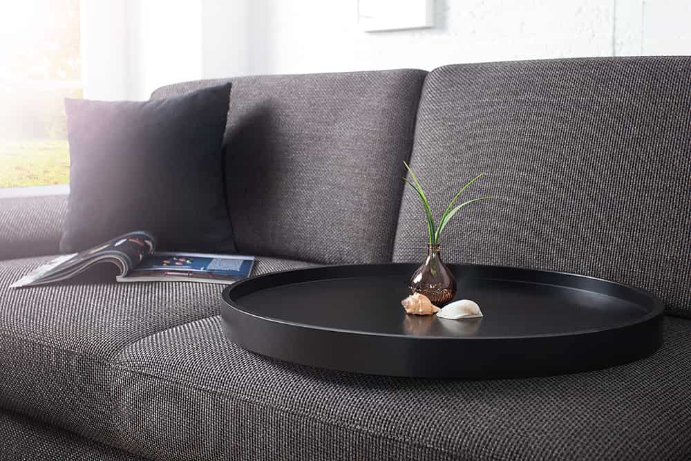 Extravaganter Couchtisch MODULAR 60cm matt schwarz kupfer rund inkl. Tablett