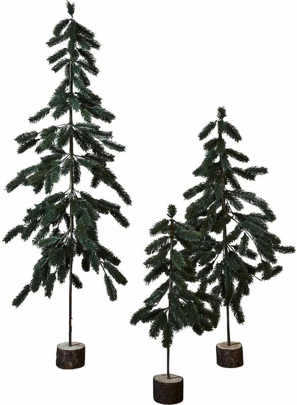 Kerstboom - Set van 3 - Kunststof - Groen - Voet van Vurenhout