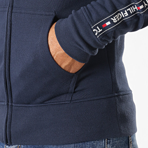 Sweat Zippé Capuche A Bandes HWK 0708 Bleu Marine