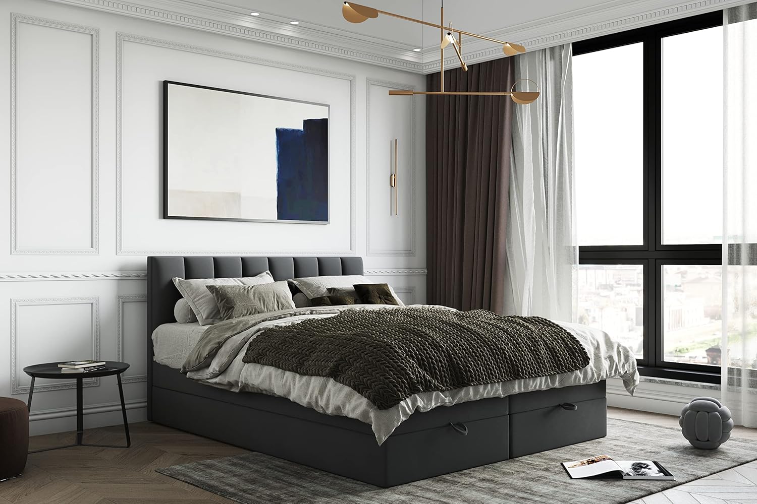 TRADA Boxspringbett mit Bettkästen und Matratze - Bett Gusto mit Topper aus Memory Visco - Dunkelgrau - 200 x 200 cm