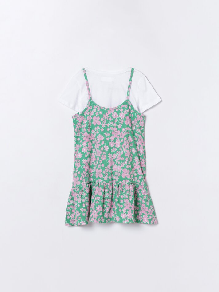 Conjunto de vestido e camiseta estampados - Verde Esmeralda