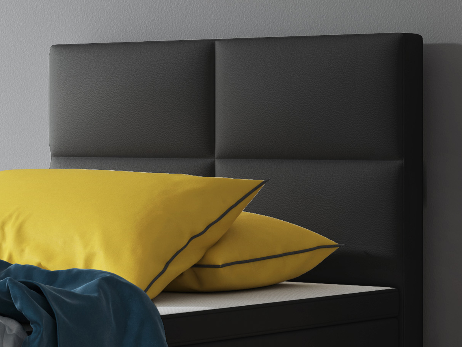 Boxspringbett - schwarz - Kunstleder - H3 - 90x200 cm