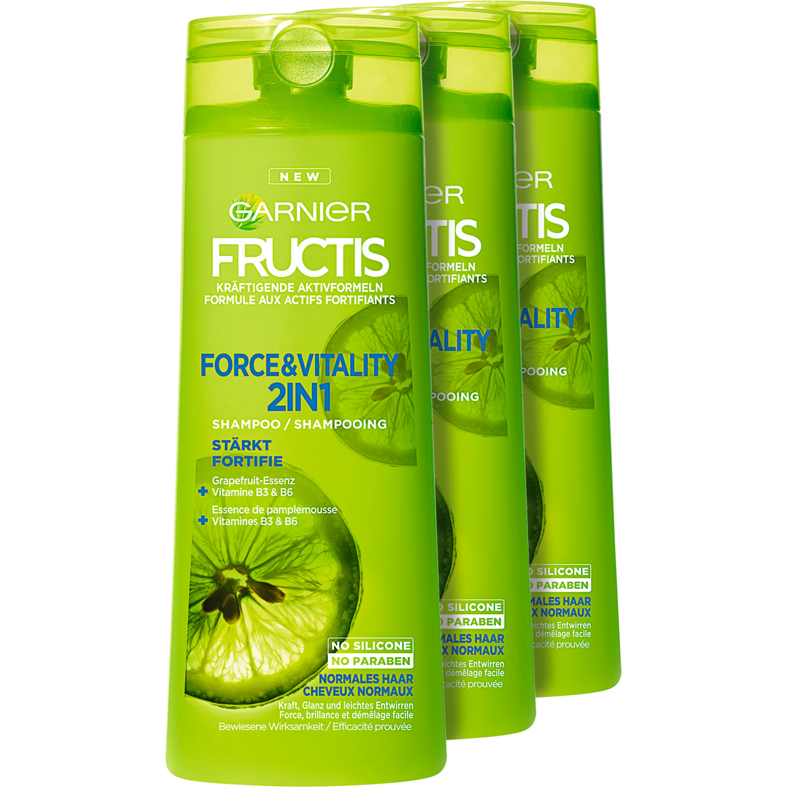Garnier Fructis Shampoo Force & Vitality 2in1 3 x 250 ml