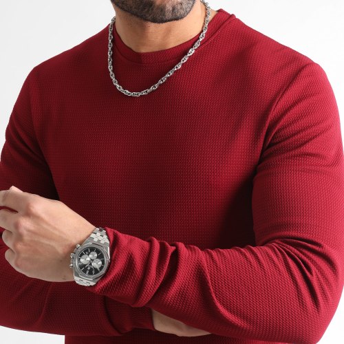 Lot De 2 Tee Shirt Manches Longues Texturé Waffle 0691 Noir Bordeaux