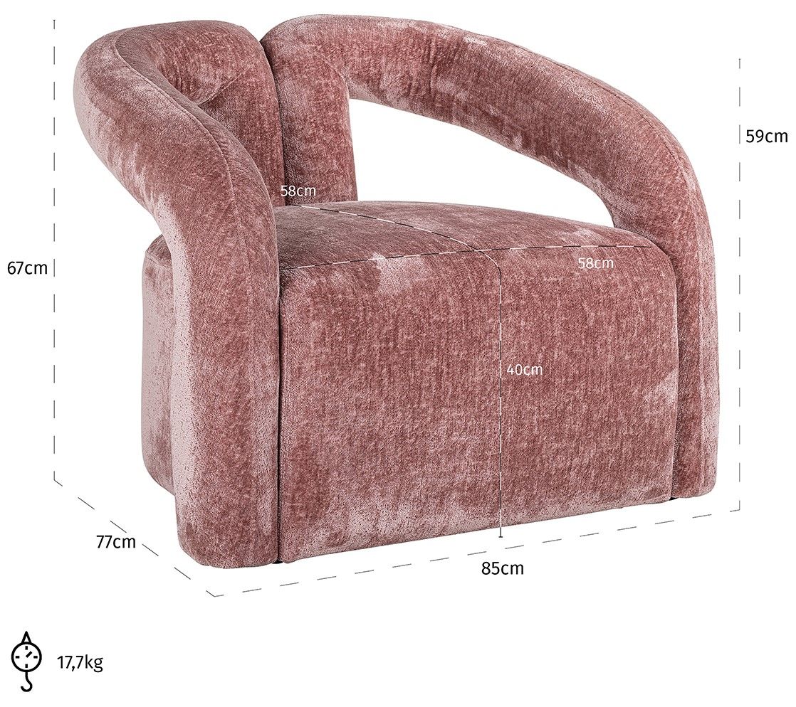 Fauteuil S4596 Rose Chenille Dana B85 x D77 x H67 cm