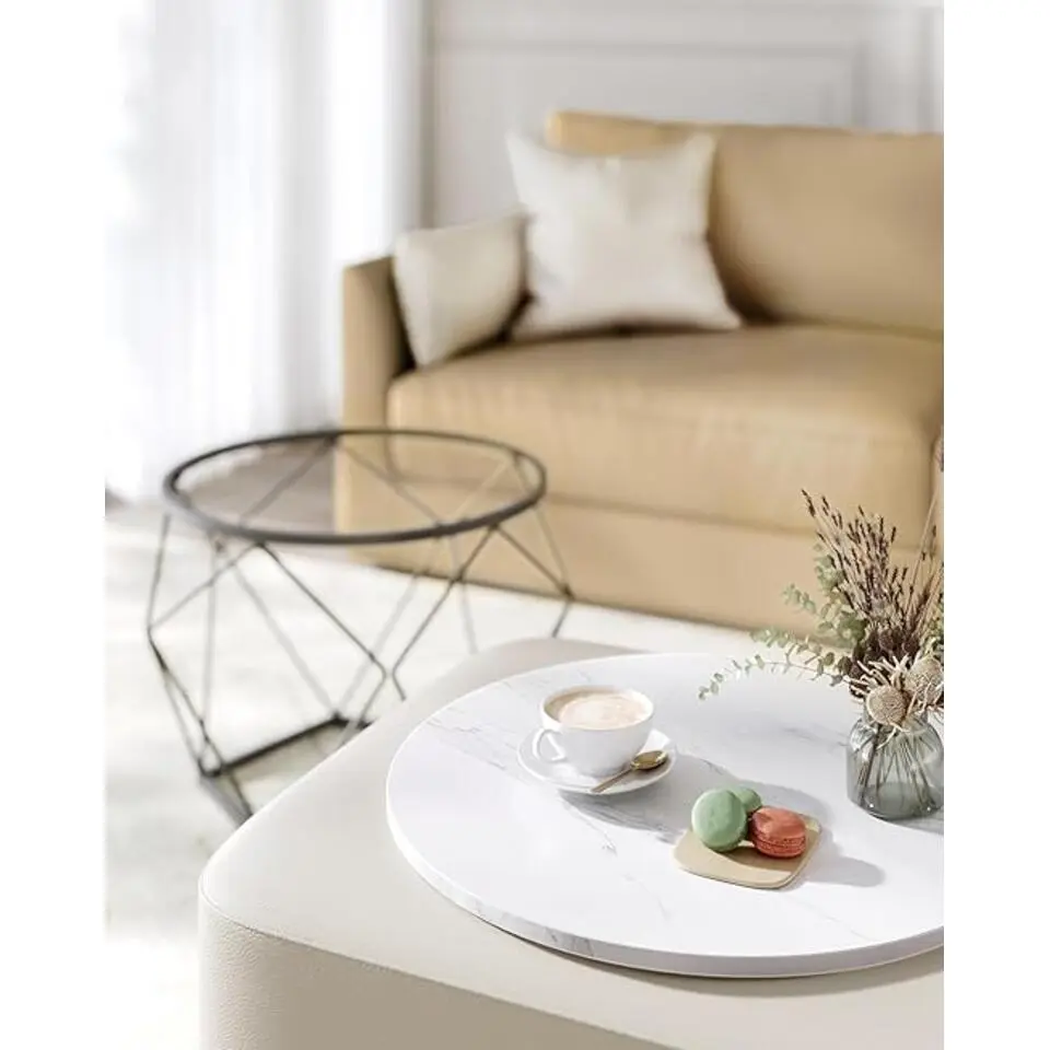 Parya Home Ronde salontafels, set van 2 bijzettafels wit en zwart