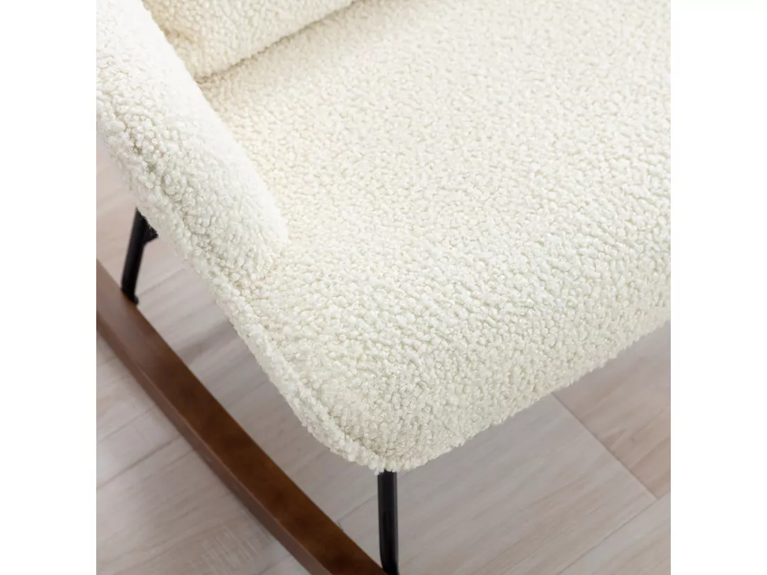 Fauteuil à Bascule Chaise Berçante Allaitement Bébé en Tissu Bouclette Rocking Chair Style Scandinave en Bois d'Hévéa, Beige