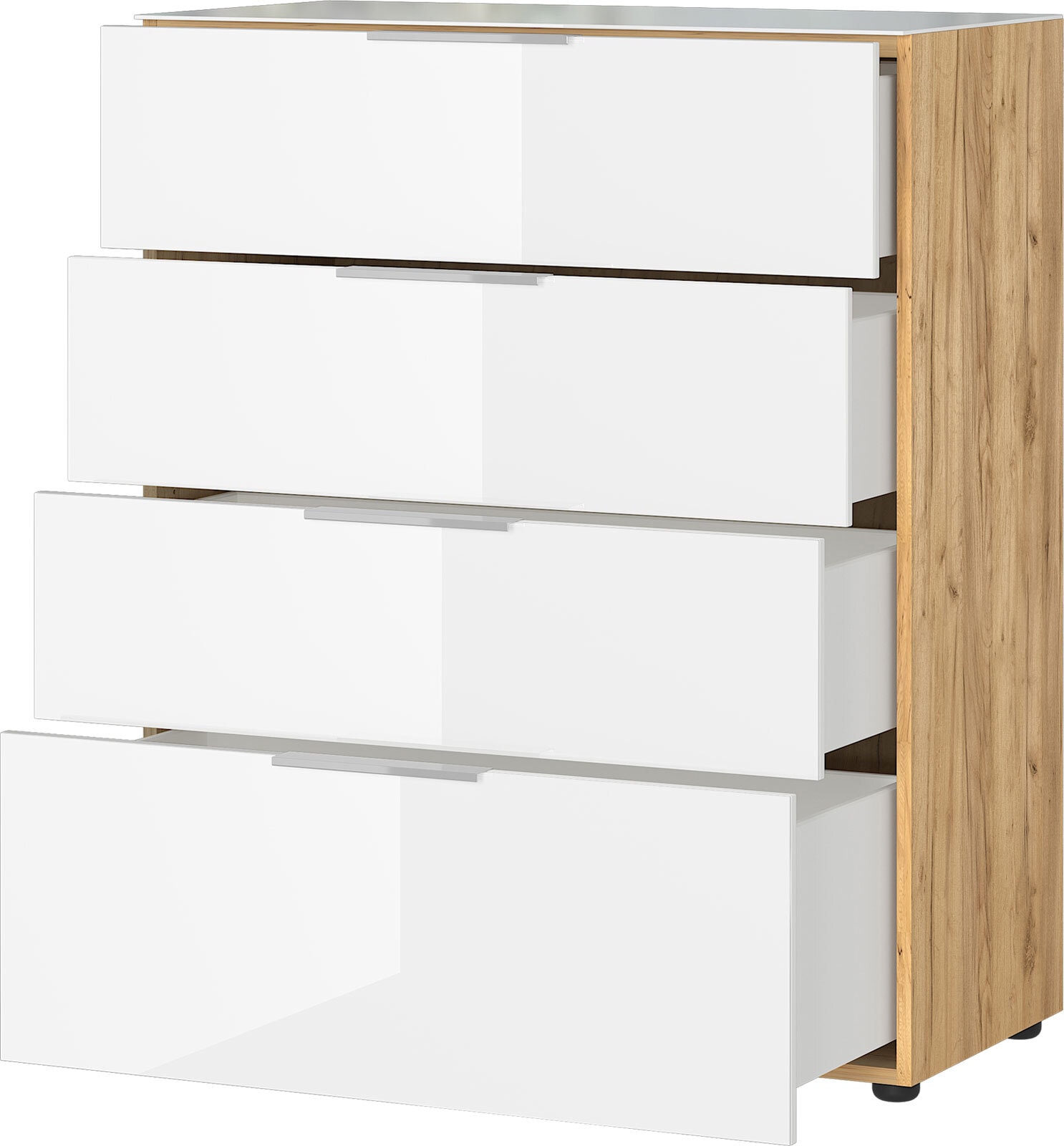 CASAVANTI Kommode OAKLAND 83 x 102 cm Glas Weiß/Navarra-Eiche-Dekor