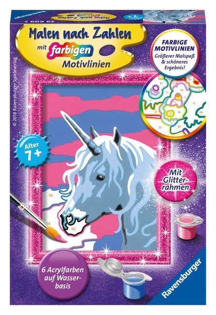 Mal-Set MALEN NACH ZAHLEN SERIE F – EINHORN 9-teilig mit Glitzerrahmen