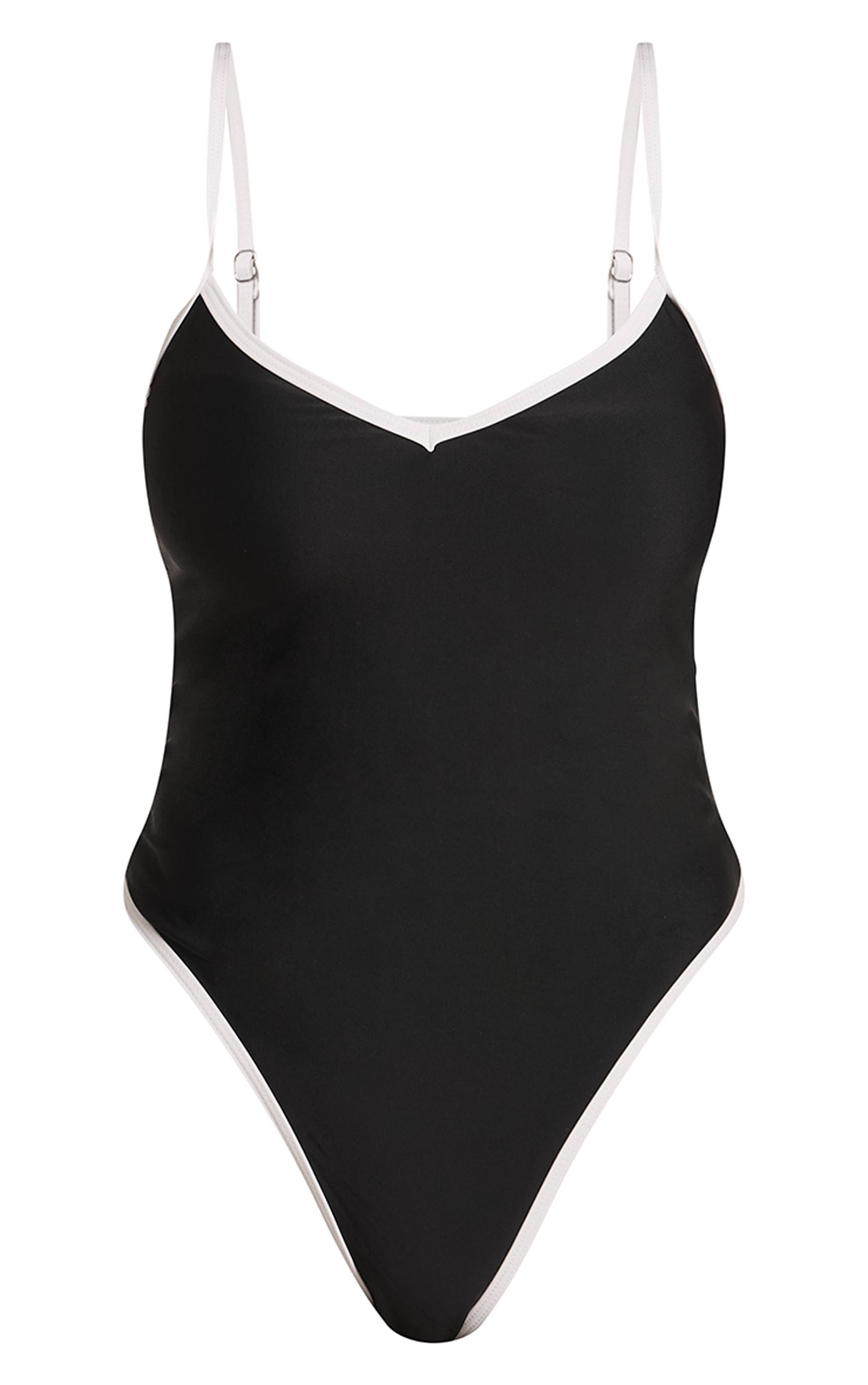 Noir Maillot De Bain Galbant À Liserés Contrastés Shape