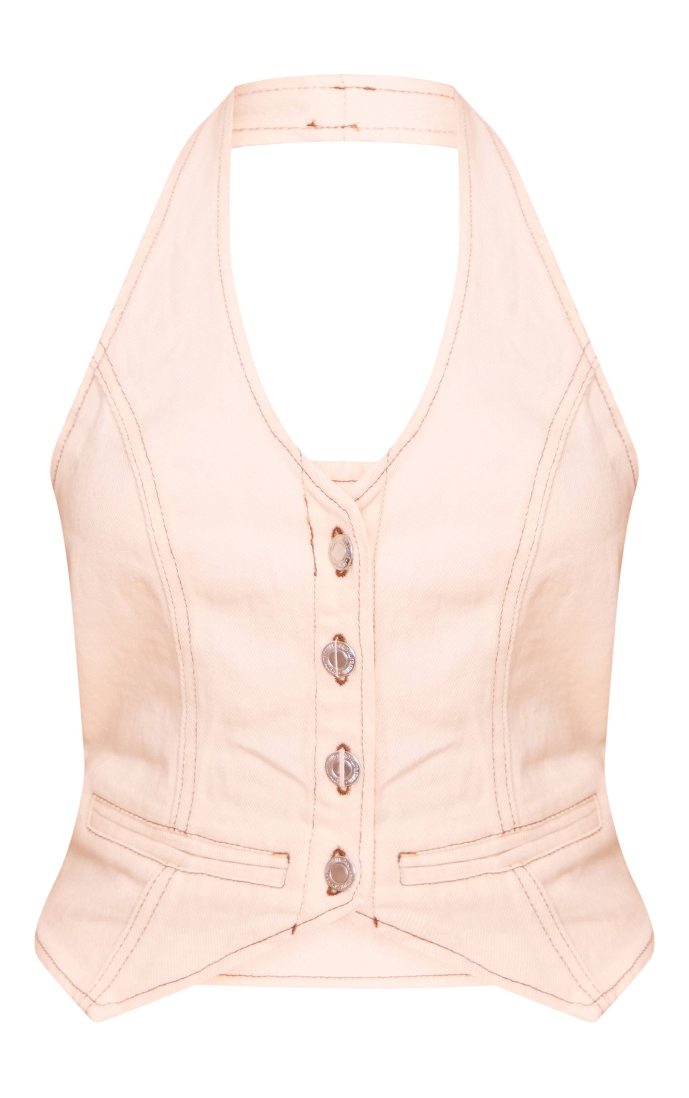 Ecru Gilet En Jean À Encolure Américaine