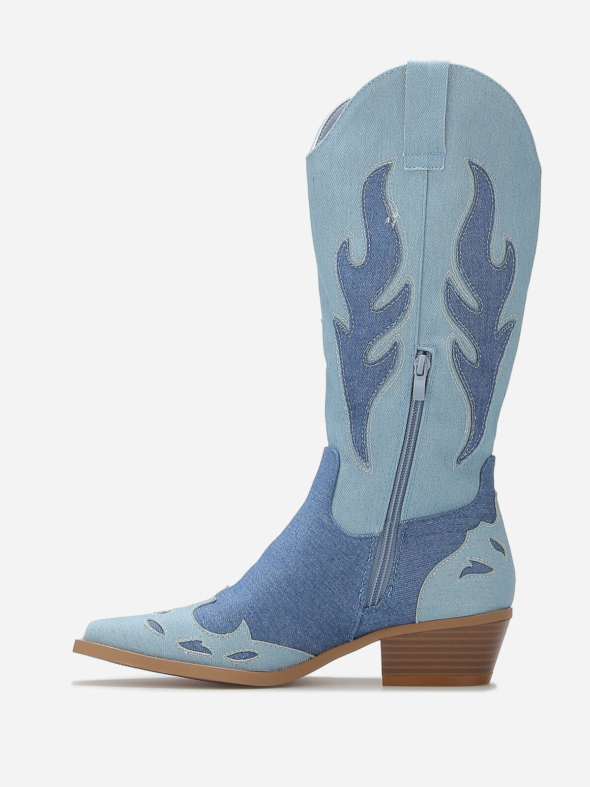 Santiags denim à détails brodés- Bleu