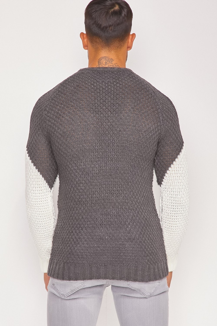 Pull en maille bicolore gris/blanc