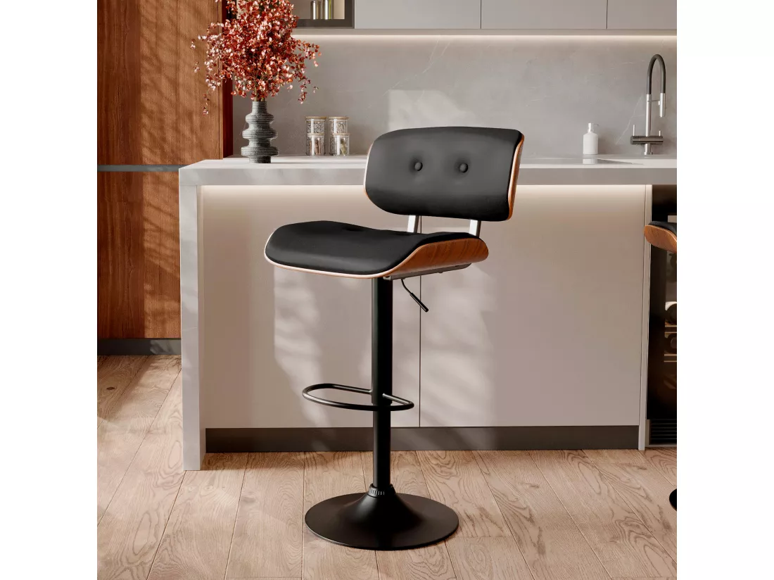 Chaise de bar réglable 65/86 cm en cuir synthétique noir - Melchior