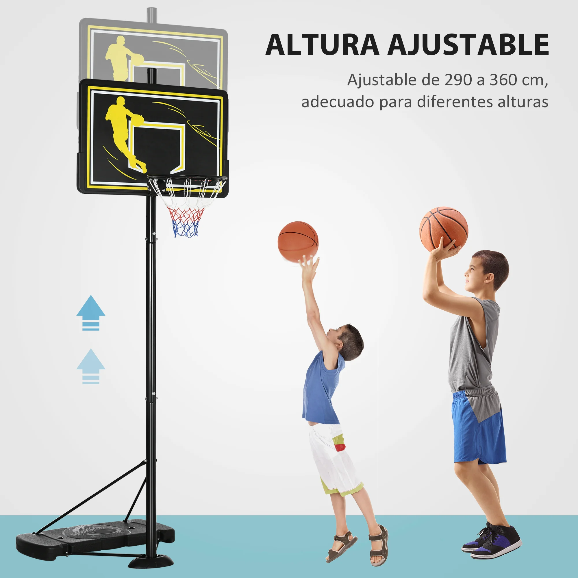 Cesta de basquete preta SPORTNOW com rodas e altura ajustável para jardim.