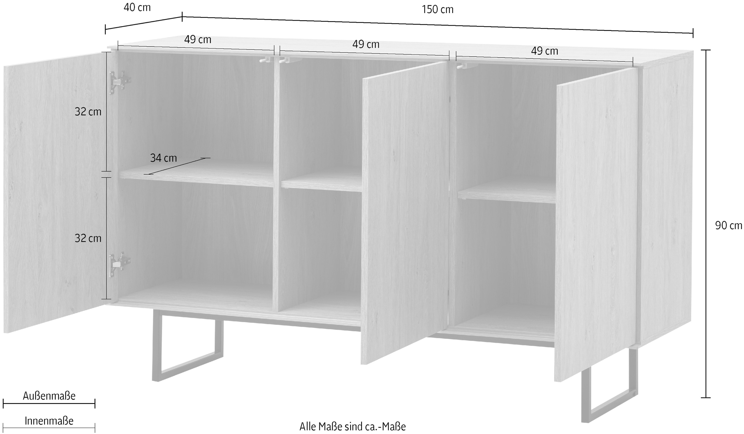 Home affaire Sideboard »Lund, moderner Schrank, Kommode mit Kufengestell« ausreichend Stauraum, vielseitig einsetzbar, 150 cm breit