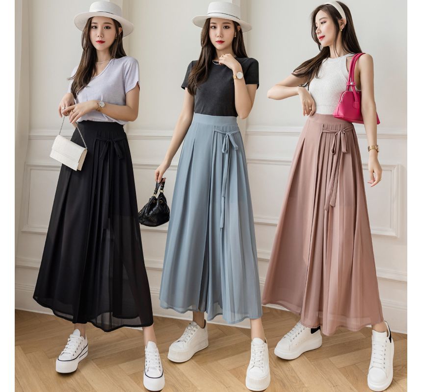Meatacci - Wijde chiffon broek met hoge taille