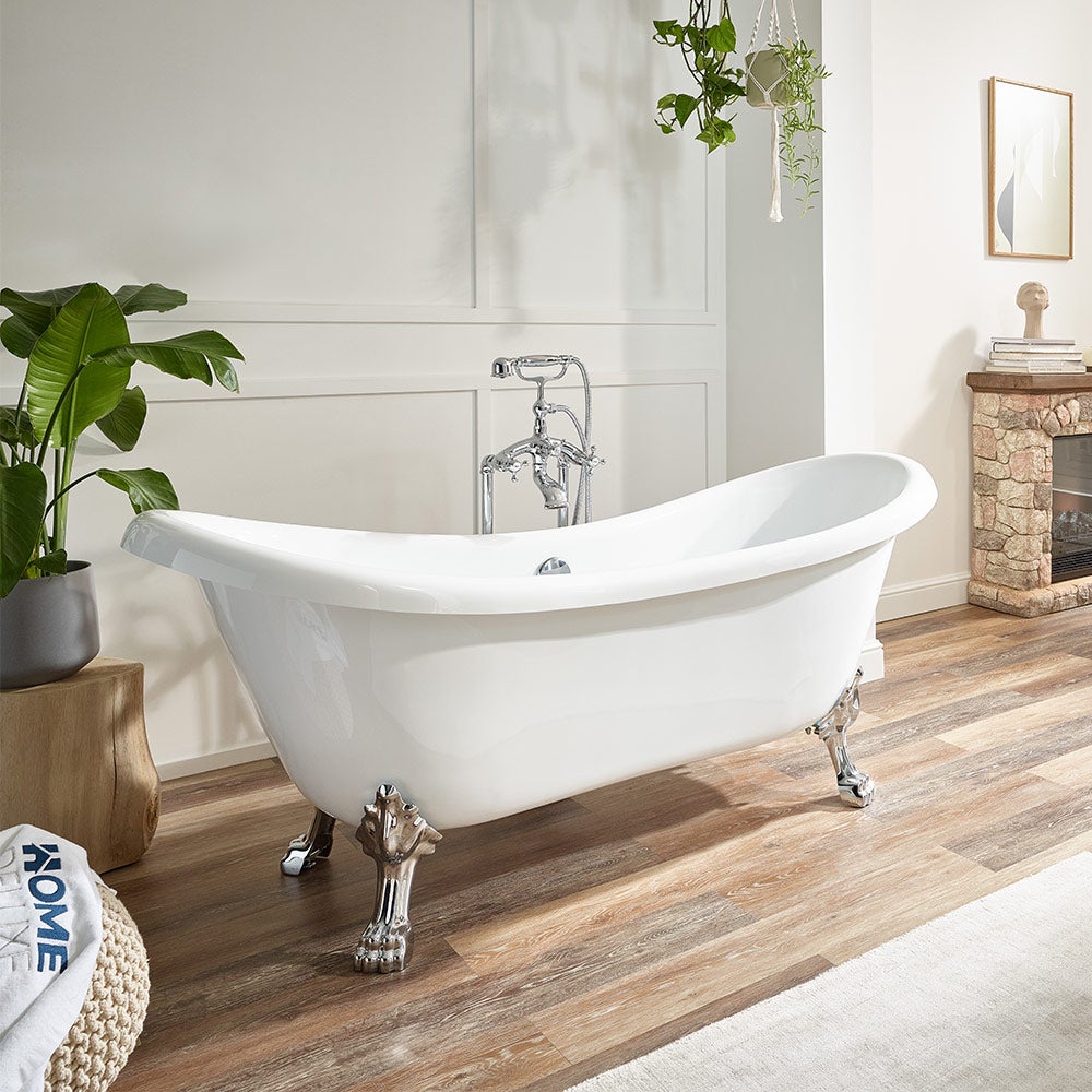 Home Deluxe - vrijstaand bad - FAMA, wit - afmetingen: ca. 176 x 74 x 79 cm - inhoud: 204 liter, inclusief overloopbeveiliging, sifon en afvoerplug - inclusief poten | Spa, voor 2 personen, binnenbad