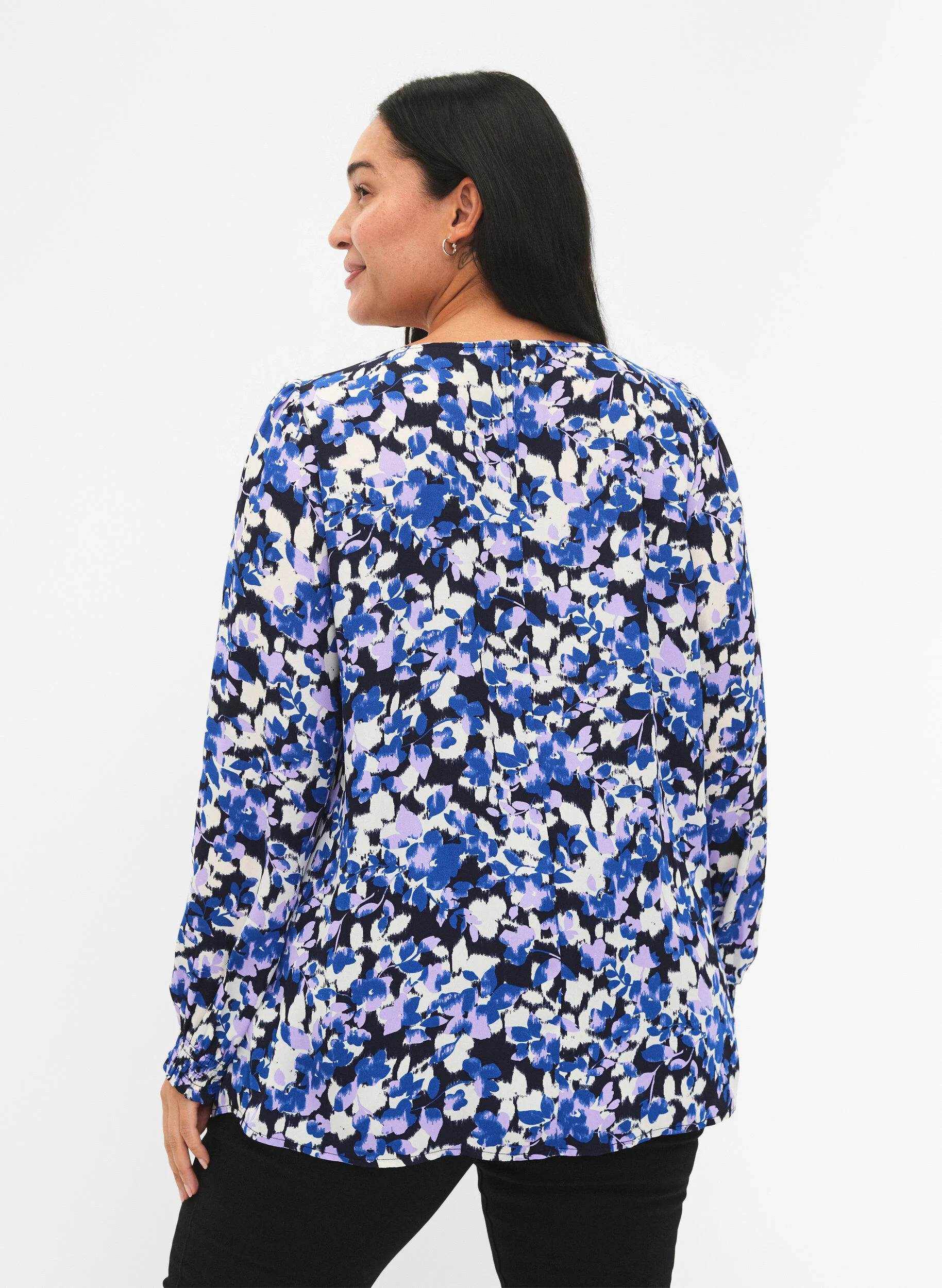 FLASH - Langærmet bluse med smock og print
