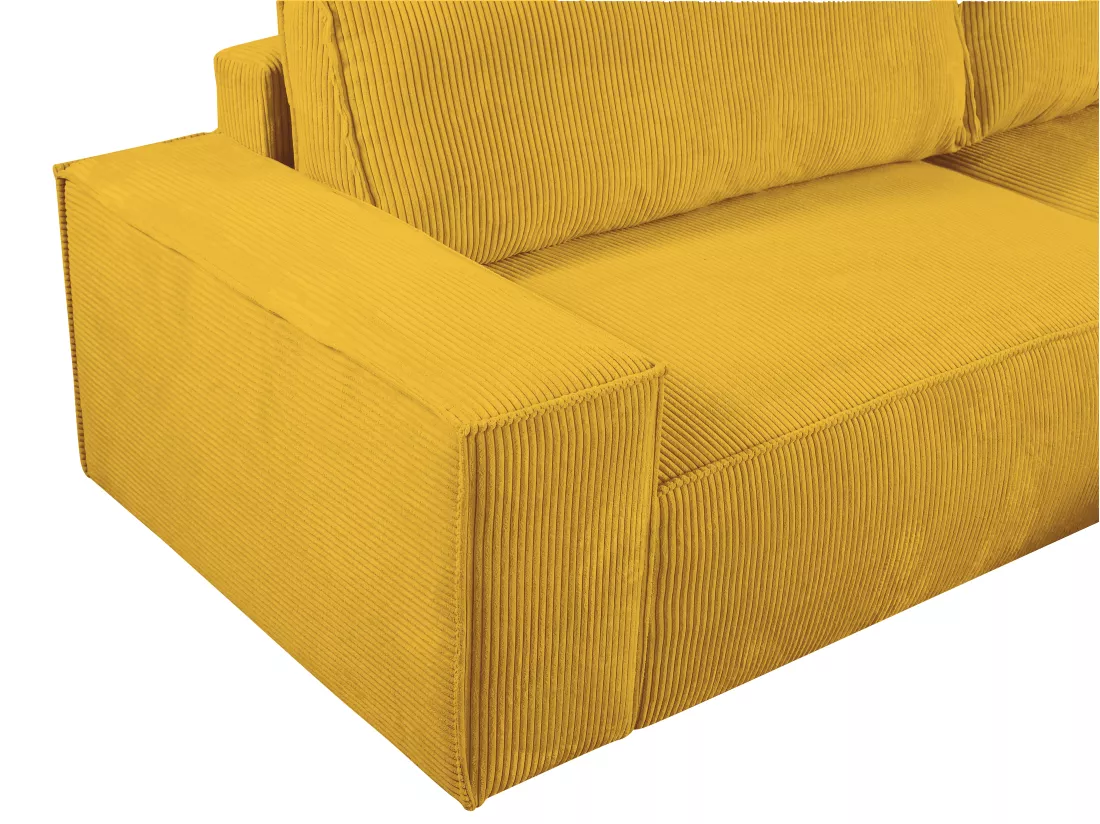Canapé d'angle droit convertible en velours côtelé jaune AMELIA